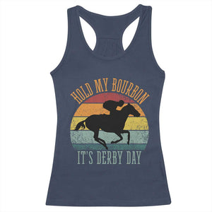 Hold My Bourbon It’s Derby Day Vintage Sunset Racerback Tank Top Funny Horse Racing Enthusiast Retro Graphic TS02 Navy Print Your Wear