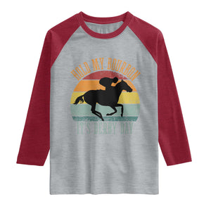 Hold My Bourbon It’s Derby Day Vintage Sunset Raglan Shirt Funny Horse Racing Enthusiast Retro Graphic TS02 Heather Gray Heather Red Print Your Wear