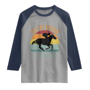 Hold My Bourbon It’s Derby Day Vintage Sunset Raglan Shirt Funny Horse Racing Enthusiast Retro Graphic TS02 Sport Gray Navy Print Your Wear