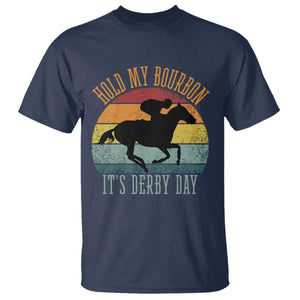 Hold My Bourbon It’s Derby Day Vintage Sunset T Shirt Funny Horse Racing Enthusiast Retro Graphic TS02 Navy Print Your Wear