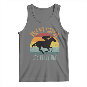 Hold My Bourbon It’s Derby Day Vintage Sunset Tank Top Funny Horse Racing Enthusiast Retro Graphic TS02 Black Heather Print Your Wear
