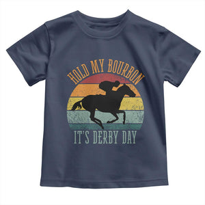 Hold My Bourbon It’s Derby Day Vintage Sunset Toddler T Shirt Funny Horse Racing Enthusiast Retro Graphic TS02 Navy Print Your Wear