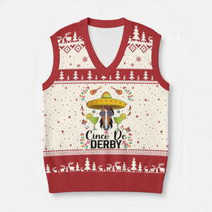 Cinco De Derby Funny Horse Racing Fiesta V-Neck Knit Sweater Vest Mexican Sombrero and Margarita Horse Lover TS02 Beige Red Print Your Wear