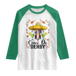 Cinco De Derby Funny Horse Racing Fiesta Raglan Shirt Mexican Sombrero and Margarita Horse Lover TS02 White Kelly Green Print Your Wear