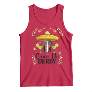 Cinco De Derby Funny Horse Racing Fiesta Tank Top Mexican Sombrero and Margarita Horse Lover TS02 Red Print Your Wear