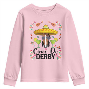 Cinco De Derby Funny Horse Racing Fiesta Youth Sweatshirt Mexican Sombrero and Margarita Horse Lover TS02 Light Pink Print Your Wear