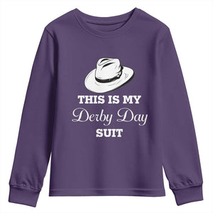 This Is My Derby Day Suit Fedora Hat Graphic Youth Sweatshirt Funny Sarcastic Horse Racing Fan Part TS02 Purple Print Your Wear