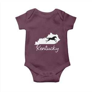 Kentucky State Map with Racing Horse Baby Onesie Bluegrass State Pride Equestrian TS02 Maroon Print Your Wear