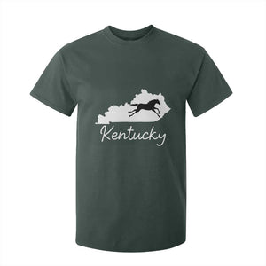 Kentucky State Map with Racing Horse T Shirt For Kid Bluegrass State Pride Equestrian TS02 Dark Forest Green Print Your Wear