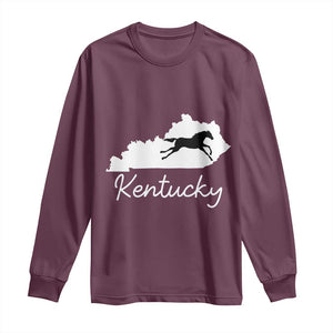 Kentucky State Map with Racing Horse Long Sleeve Shirt Bluegrass State Pride Equestrian TS02 Maroon Print Your Wear