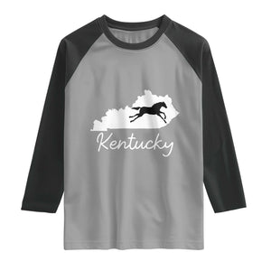 Kentucky State Map with Racing Horse Raglan Shirt Bluegrass State Pride Equestrian TS02 Sport Gray Black Print Your Wear