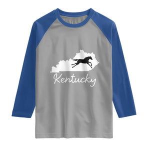 Kentucky State Map with Racing Horse Raglan Shirt Bluegrass State Pride Equestrian TS02 Sport Gray Royal Print Your Wear