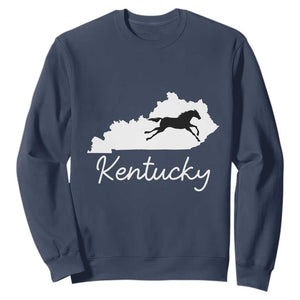 Kentucky State Map with Racing Horse Sweatshirt Bluegrass State Pride Equestrian TS02 Navy Print Your Wear