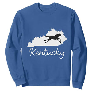 Kentucky State Map with Racing Horse Sweatshirt Bluegrass State Pride Equestrian TS02 Royal Blue Print Your Wear