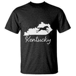 Kentucky State Map with Racing Horse T Shirt Bluegrass State Pride Equestrian TS02 Black Print Your Wear