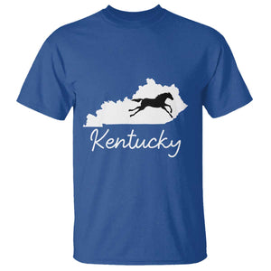 Kentucky State Map with Racing Horse T Shirt Bluegrass State Pride Equestrian TS02 Royal Blue Print Your Wear