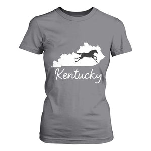 Kentucky State Map with Racing Horse T Shirt For Women Bluegrass State Pride Equestrian TS02 Charcoal Print Your Wear