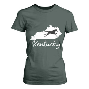 Kentucky State Map with Racing Horse T Shirt For Women Bluegrass State Pride Equestrian TS02 Dark Forest Green Print Your Wear