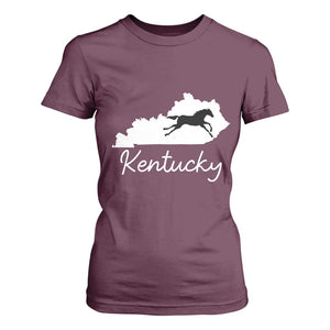 Kentucky State Map with Racing Horse T Shirt For Women Bluegrass State Pride Equestrian TS02 Maroon Print Your Wear
