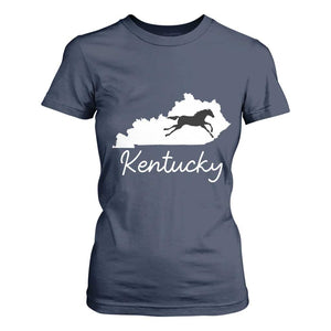 Kentucky State Map with Racing Horse T Shirt For Women Bluegrass State Pride Equestrian TS02 Navy Print Your Wear