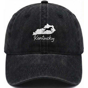 Kentucky State Map with Racing Horse Washed Cotton Baseball Cap Bluegrass State Pride Equestrian TS02 Print Your Wear