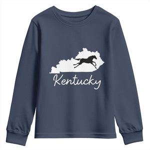 Kentucky State Map with Racing Horse Youth Sweatshirt Bluegrass State Pride Equestrian TS02 Navy Print Your Wear
