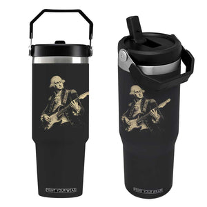 George Washington Rock Star Vintage Portrait Flip Straw Tumbler Funny Electric Guitar Player Founding Father Retro Aesthetic Patriotic Graphic TS02 One Size: 30 oz Black Print Your Wear