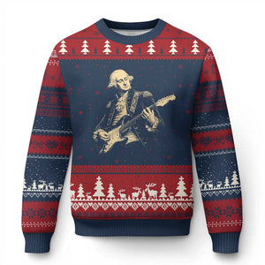 George Washington Rock Star Vintage Portrait Ugly Christmas Sweater Funny Electric Guitar Player Founding Father Retro Aesthetic Patriotic Graphic TS02 Navy Red Print Your Wear