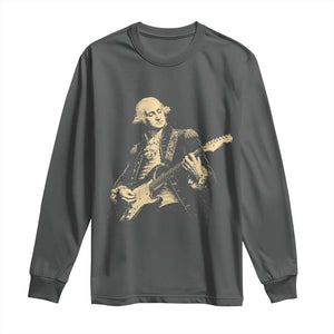 George Washington Rock Star Vintage Portrait Long Sleeve Shirt Funny Electric Guitar Player Founding Father Retro Aesthetic Patriotic Graphic TS02 Dark Heather Print Your Wear