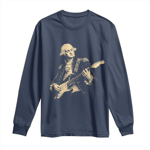 George Washington Rock Star Vintage Portrait Long Sleeve Shirt Funny Electric Guitar Player Founding Father Retro Aesthetic Patriotic Graphic TS02 Navy Print Your Wear