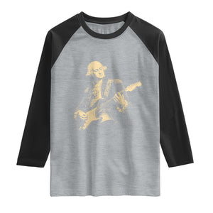 George Washington Rock Star Vintage Portrait Raglan Shirt Funny Electric Guitar Player Founding Father Retro Aesthetic Patriotic Graphic TS02 Heather Gray Black Print Your Wear