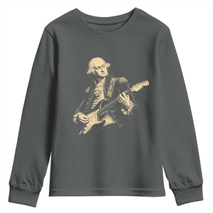 George Washington Rock Star Vintage Portrait Youth Sweatshirt Funny Electric Guitar Player Founding Father Retro Aesthetic Patriotic Graphic TS02 Dark Heather Print Your Wear