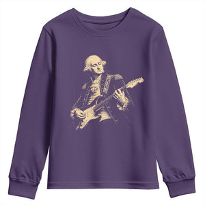 George Washington Rock Star Vintage Portrait Youth Sweatshirt Funny Electric Guitar Player Founding Father Retro Aesthetic Patriotic Graphic TS02 Purple Print Your Wear