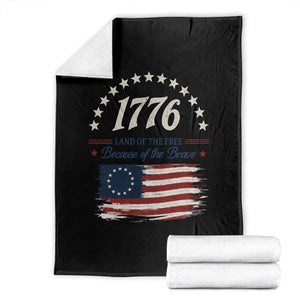 1776 Land of the Free Distressed Arch Graphic Throw Blanket Vintage Betsy Ross American Flag Stars Retro Patriotic TS02 Black Print Your Wear