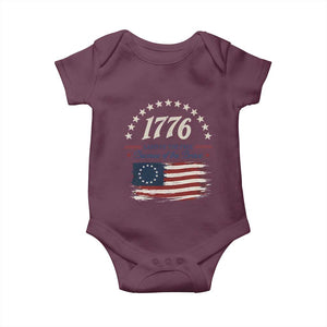 1776 Land of the Free Distressed Arch Graphic Baby Onesie Vintage Betsy Ross American Flag Stars Retro Patriotic TS02 Maroon Print Your Wear