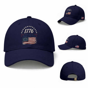 1776 Land of the Free Distressed Arch Graphic Baseball Cap Vintage Betsy Ross American Flag Stars Retro Patriotic TS02 Baseball Cap Universal Fit Dark Blue Print Your Wear
