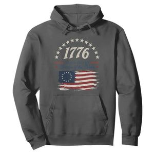 1776 Land of the Free Distressed Arch Graphic Hoodie Vintage Betsy Ross American Flag Stars Retro Patriotic TS02 Dark Heather Print Your Wear