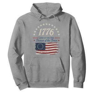 1776 Land of the Free Distressed Arch Graphic Hoodie Vintage Betsy Ross American Flag Stars Retro Patriotic TS02 Sport Gray Print Your Wear