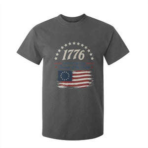 1776 Land of the Free Distressed Arch Graphic T Shirt For Kid Vintage Betsy Ross American Flag Stars Retro Patriotic TS02 Dark Heather Print Your Wear
