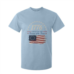 1776 Land of the Free Distressed Arch Graphic T Shirt For Kid Vintage Betsy Ross American Flag Stars Retro Patriotic TS02 Light Blue Print Your Wear