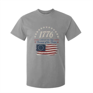 1776 Land of the Free Distressed Arch Graphic T Shirt For Kid Vintage Betsy Ross American Flag Stars Retro Patriotic TS02 Sport Gray Print Your Wear