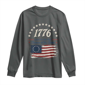 1776 Land of the Free Distressed Arch Graphic Long Sleeve Shirt Vintage Betsy Ross American Flag Stars Retro Patriotic TS02 Dark Heather Print Your Wear