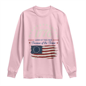 1776 Land of the Free Distressed Arch Graphic Long Sleeve Shirt Vintage Betsy Ross American Flag Stars Retro Patriotic TS02 Light Pink Print Your Wear