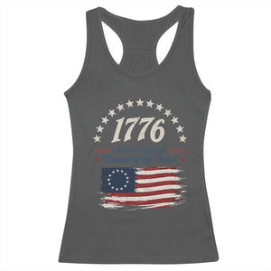 1776 Land of the Free Distressed Arch Graphic Racerback Tank Top Vintage Betsy Ross American Flag Stars Retro Patriotic TS02 Dark Heather Print Your Wear