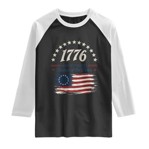 1776 Land of the Free Distressed Arch Graphic Raglan Shirt Vintage Betsy Ross American Flag Stars Retro Patriotic TS02 Black White Print Your Wear