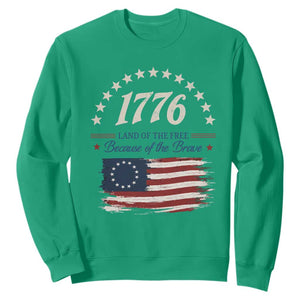 1776 Land of the Free Distressed Arch Graphic Sweatshirt Vintage Betsy Ross American Flag Stars Retro Patriotic TS02 Irish Green Print Your Wear
