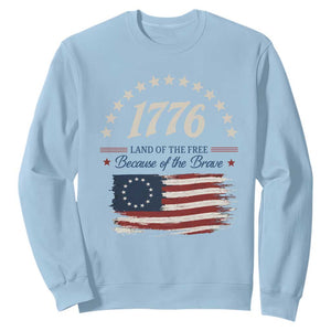 1776 Land of the Free Distressed Arch Graphic Sweatshirt Vintage Betsy Ross American Flag Stars Retro Patriotic TS02 Light Blue Print Your Wear