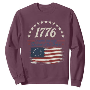 1776 Land of the Free Distressed Arch Graphic Sweatshirt Vintage Betsy Ross American Flag Stars Retro Patriotic TS02 Maroon Print Your Wear
