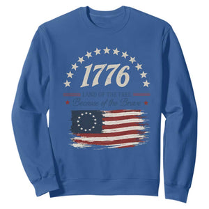 1776 Land of the Free Distressed Arch Graphic Sweatshirt Vintage Betsy Ross American Flag Stars Retro Patriotic TS02 Royal Blue Print Your Wear