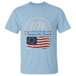 1776 Land of the Free Distressed Arch Graphic T Shirt Vintage Betsy Ross American Flag Stars Retro Patriotic TS02 Light Blue Print Your Wear